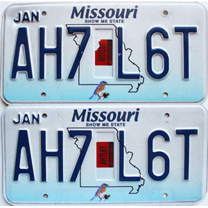 2017 Missouri License Plates Pair #AH7L6T