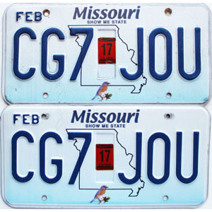2017 Missouri License Plates Pair #CG7J0U