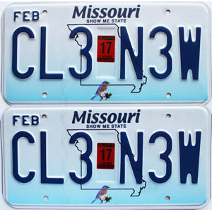 2017 Missouri License Plates Pair #CL3N3W
