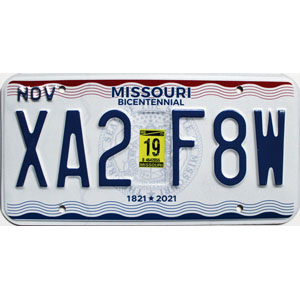 2019 Missouri License Plate #XA2F8W