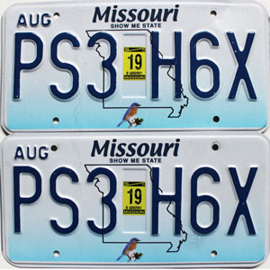 2019 Missouri License Plates Pair #PS3H6X