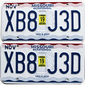2019 Missouri License Plates Pair #XB8J3D