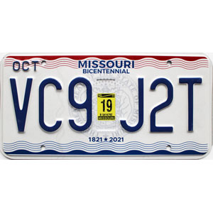 2019 Missouri License Plate #VC9J2T