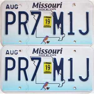 2019 Missouri License Plates Pair #PR7M1J