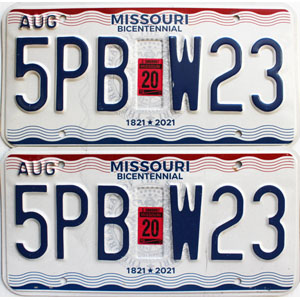 2020 Missouri License Plates Pair #5PBW23