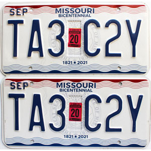 2020 Missouri License Plates Pair #TA3C2Y