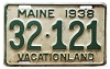 1938 Maine License Plate #32121