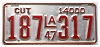1947 Louisiana City Use Truck License Plate #187317