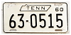 1960 Tennessee License Plate #630515