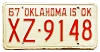 1967 Oklahoma License Plate #XZ9148