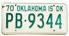 1970 Oklahoma License Plate #PB9344