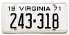 1971 Virginia License Plate #243318