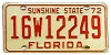 1972 Florida License Plate #16W12249