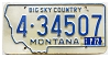 1972 Montana License Plate #434507
