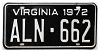 1972 Virginia License Plate #ALN662