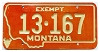 1973 Montana Exempt License Plate #13167