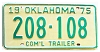 1975 Oklahoma Commercial Trailer License Plate #208108