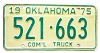 1975 Oklahoma Commercial Truck License Plate #521663