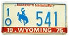 1975 Wyoming License Plate #10541