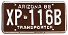 1988 Arizona Transporter License Plate #XP116B