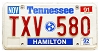 1992 Tennessee License Plate #TXV580
