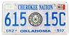 2012 Oklahoma Cherokee Nation License Plate #61515C
