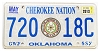 2013 Oklahoma Cherokee Nation License Plate #72018C