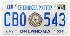 2015 Oklahoma Cherokee Nation License Plate #CB0543