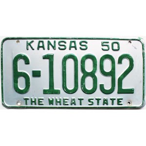 1950 Kansas License Plate #10892