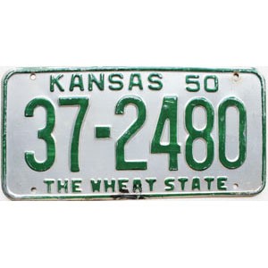 1950 Kansas License Plate #2480