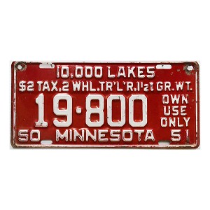1950 Minnesota Trailer License Plate #19800