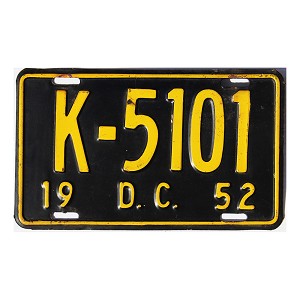 1952 Washington D.C. License Plate #K5101