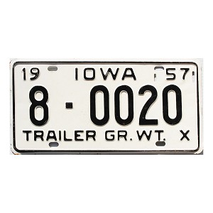 1957 Iowa Trailer License Plate #80020