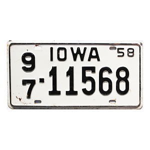 1958 Iowa License Plate #9711568