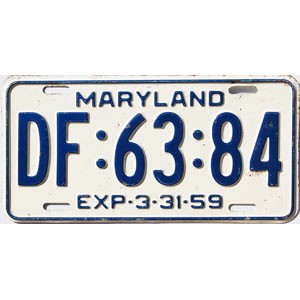 1959 Maryland License Plate #DF6384