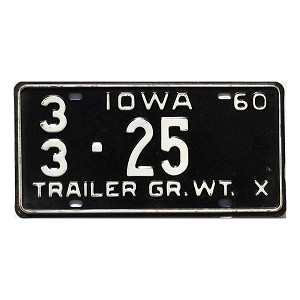 1960 Iowa Trailer License Plate #3325