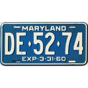 1960 Maryland License Plate #DE5274