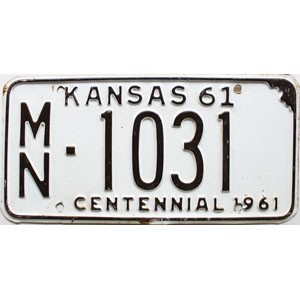 1961 Kansas License Plate #1031