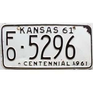 1961 Kansas License Plate #5296