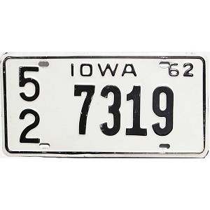 1962 Iowa License Plate #7319
