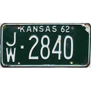 1962 Kansas License Plate #2840