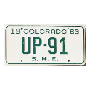 1963 Colorado SME License Plate #UP91