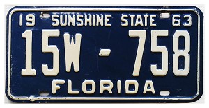 1963 Florida License Plate #15W758