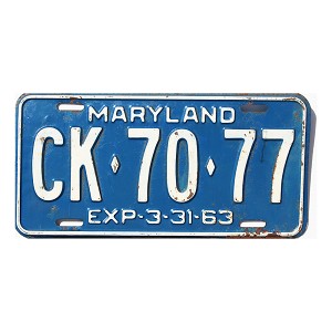 1963 Maryland License Plate #CK7077