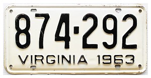 1963 Virginia License Plate #874292