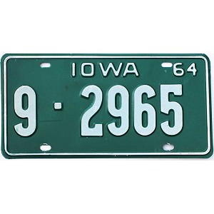 1964 Iowa License Plate #2965