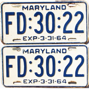 1964 Maryland Fire Department License Plates Pair #FD3022
