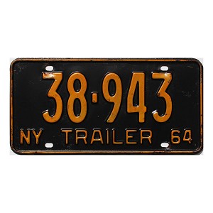 1964 New York Trailer License Plate #38943