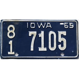 1965 Iowa License Plate #7105