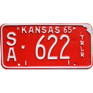 1965 Kansas Trailer License Plate #622